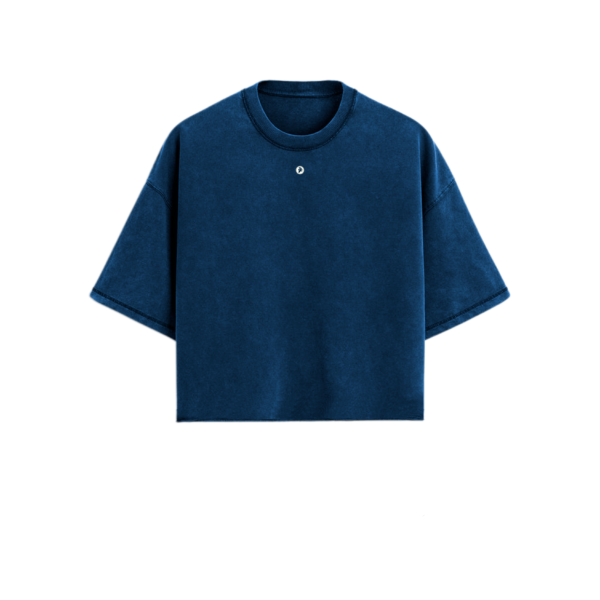 Camiseta Boxy Fit Azul Petroleo Acid Wash
